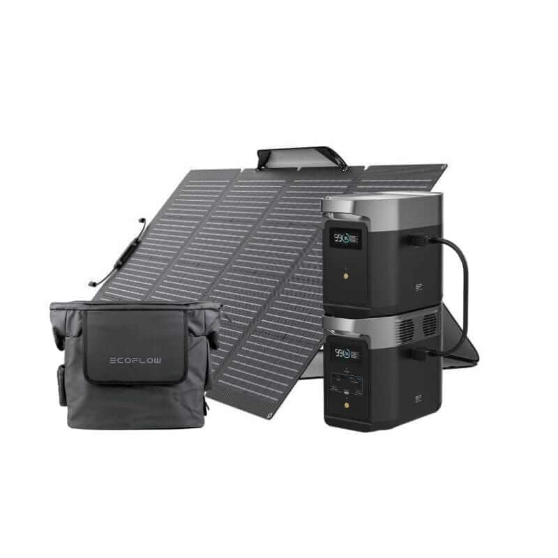 EcoFlow DELTA 2 Bundle, 2048Wh Capacity, 1800W Output, Includes Extra Battery, 220W Solar Panel, and Protective Bag | DELTA2-DELTA2EB-220B