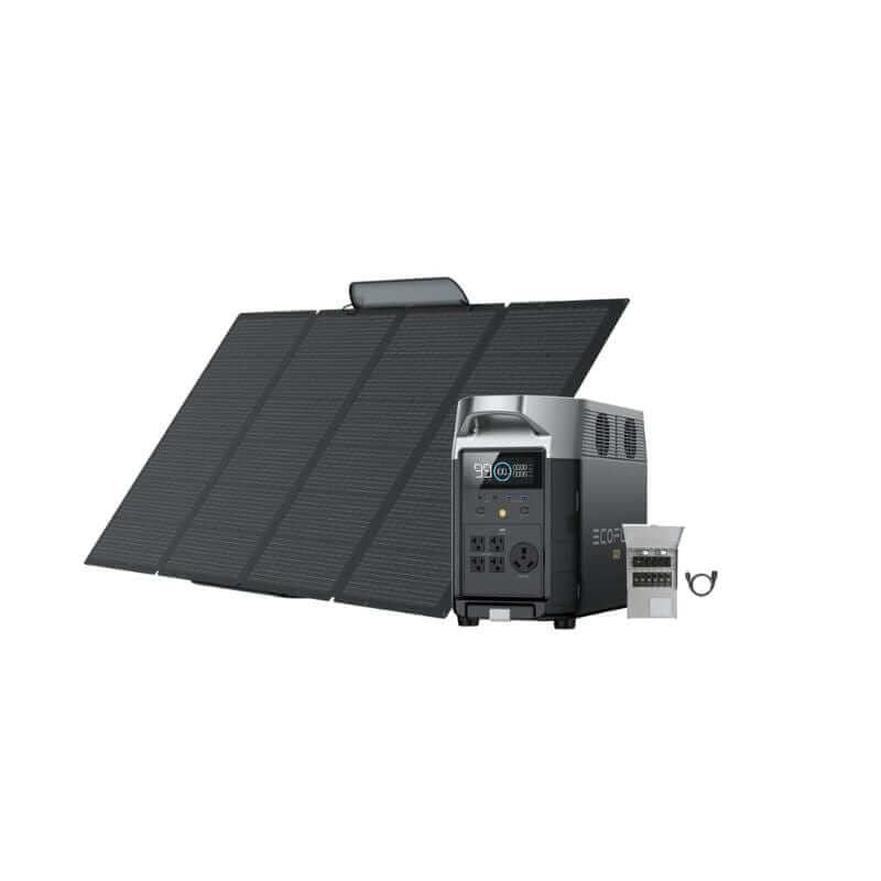 EcoFlow DELTA Pro Portable Solar Generator Kit, 3.6kWh, 400W Panel, Transfer Switch & Cable | DELTAPro-400W-US-TS