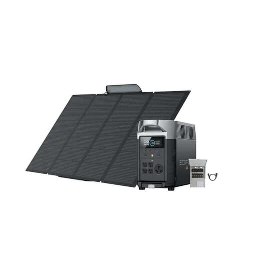 EcoFlow DELTA Pro Portable Solar Generator Kit, 3.6kWh, 400W Panel, Transfer Switch & Cable | DELTAPro-400W-US-TS