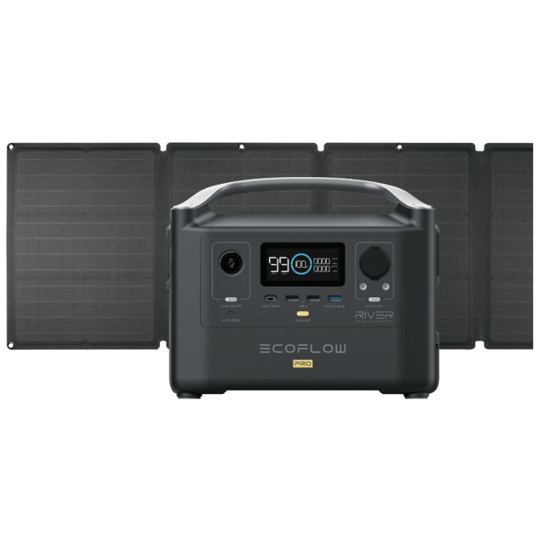 EcoFlow RIVER Pro Solar Generator Kit with 110W Solar Panel, 720Wh Capacity, 600W Output, Expandable Storage | RIVERPROAMSP111