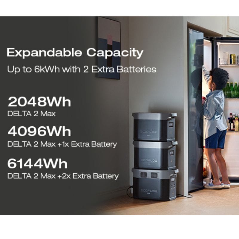 EF ECOFLOW DELTA 2 MAX Power Station with Smart Extra Battery, Expand  Capacity from 2048Wh to 4096Wh, Solar Generator for Home Backup, Emergency