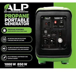 ALP Generators Propane Generator ALP 1000 Watt Portable Propane Generator EPA and CARB Compliant w/ Parallel Capability Green/Gray ALPG-GG