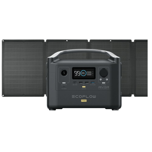 EcoFlow Solar Generator EcoFlow RIVER Pro Portable Power Station (720Wh)+ x1 110W Solar Panel  RIVERPROAMSP111 Solar Generator with X-STREAM Fast Charge + Expandable Capacity