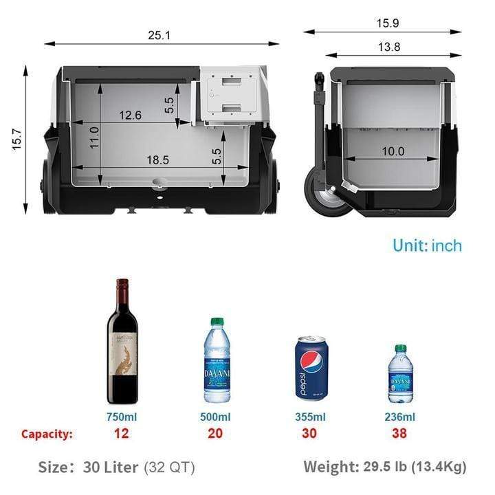 LiONCooler Solar Cooler LiONCooler Portable Solar Fridge Freezer 32 Quart (30L) HY-X30A